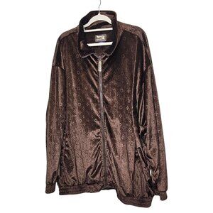 Velvet Chocolate Brown Raw Blue Mens Jacket 5XL‎ Full Zipper Front Y2K 90s